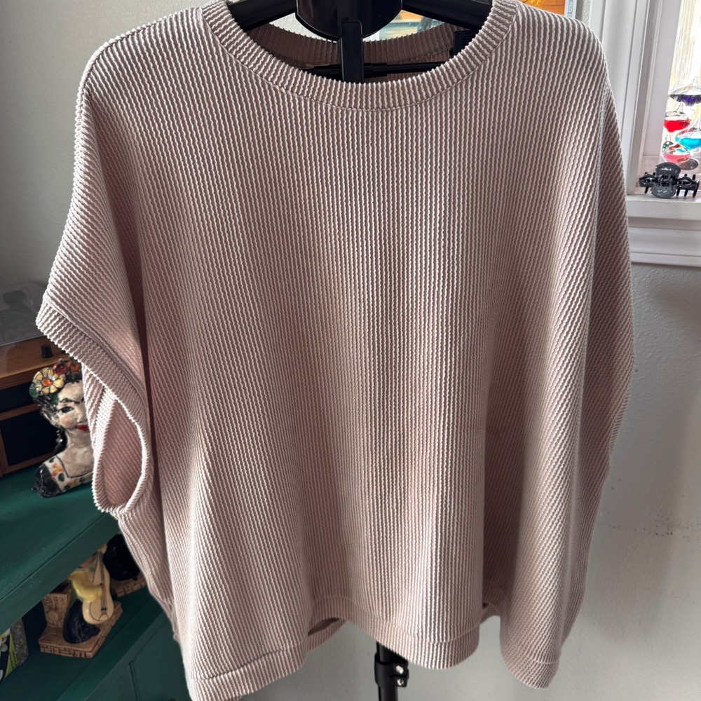 Three Bird Nest Oversized Textured Short Sleeve Top Mauve Pink XL